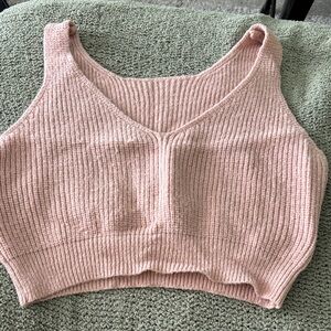 Pink Ribbed Knit Crop Top